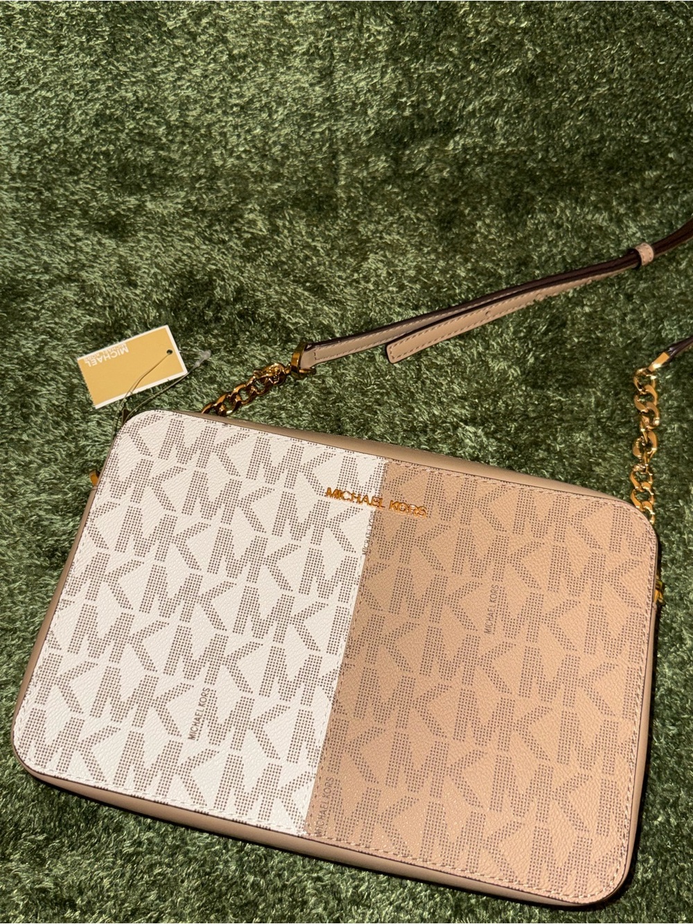 Michael Kors Two-Tone White and Tan Signature Crossbody